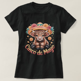Camiseta Cinco de Mayo Highland Cow Lindo Sombrero Floral M