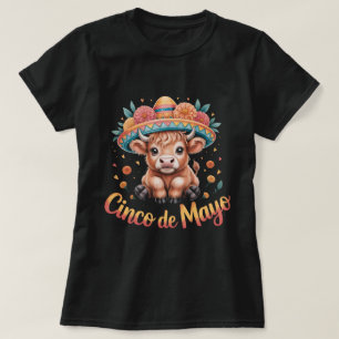 Camiseta Cinco de Mayo Highland Cow Lindo Sombrero Floral M