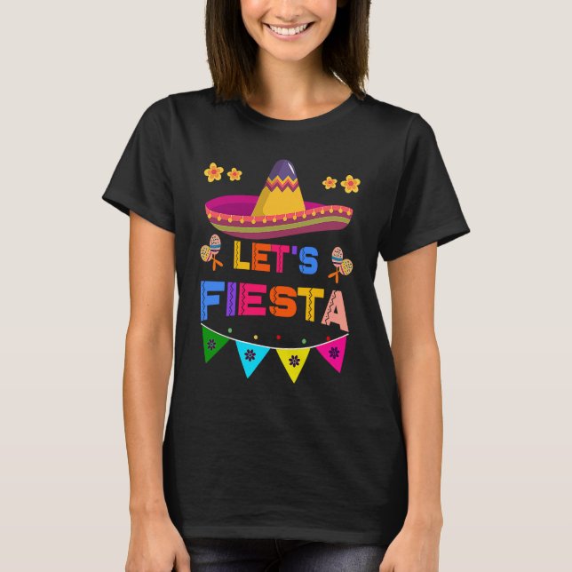 Camiseta Cinco De Mayo Let's Fiesta Cactus Sombrero Hat (Anverso)