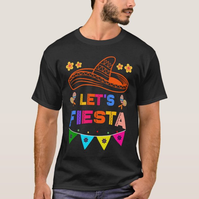 Camiseta Cinco De Mayo Let's Fiesta Cactus Sombrero Hat  2 (Anverso)