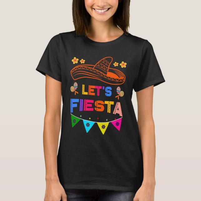 Camiseta Cinco De Mayo Let's Fiesta Cactus Sombrero Hat  2 (Anverso)