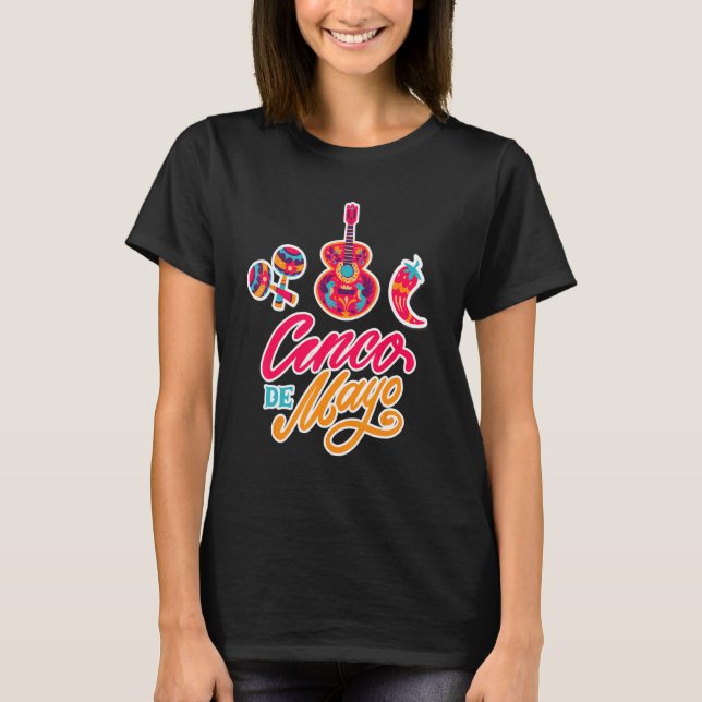 Camiseta Cinco De Mayo Maracas Guitar Pepperoni (Anverso)