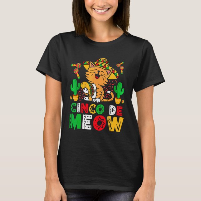 Camiseta Cinco De Mayo Meow Cat Sombrero Fiesta Ta Mexicana (Anverso)