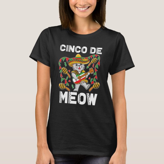 Camiseta Cinco De Mayo Meow  Mexican Cat  Fiesta Party Cute (Anverso)