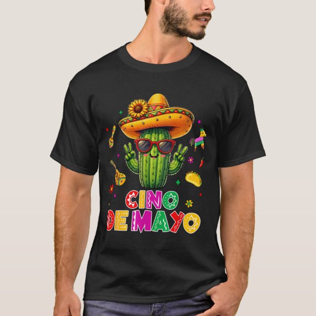 Camiseta Cinco de mayo mexican cactus funny lets fiestaCinc (Anverso)