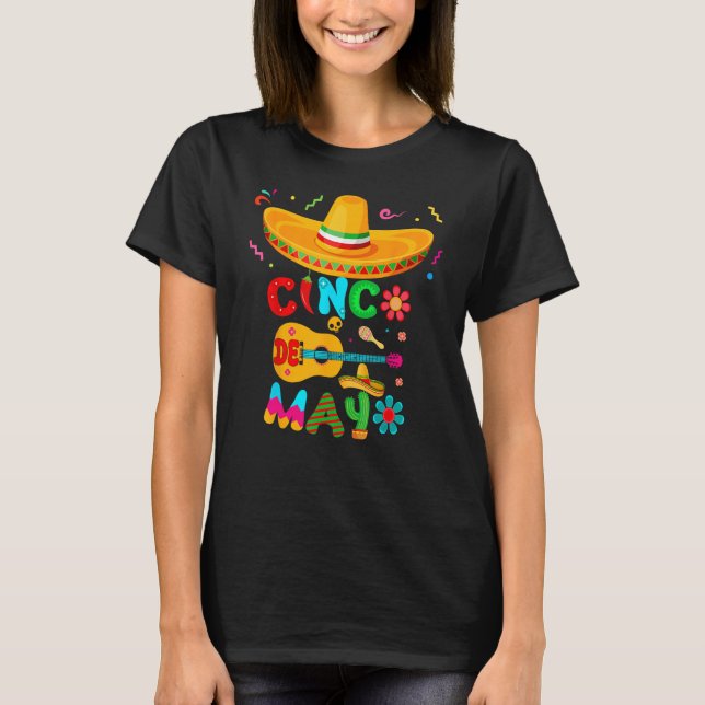 Camiseta Cinco De Mayo Mexican Guitar Cactus for Men Women  (Anverso)