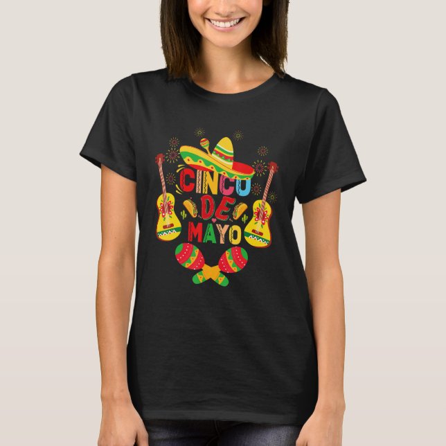 Camiseta Cinco De Mayo Mexican Guitar Cactus for Men Women  (Anverso)