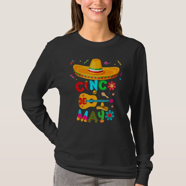 Camiseta Cinco De Mayo Mexican Guitar Cactus for Men Women  (Anverso)