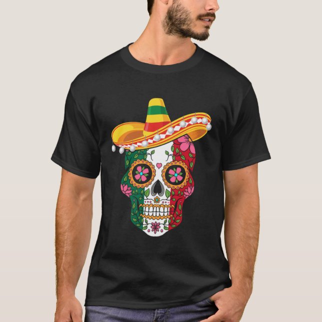 Camiseta Cinco De Mayo Mexican Sugar Skull Love Mexico (Anverso)