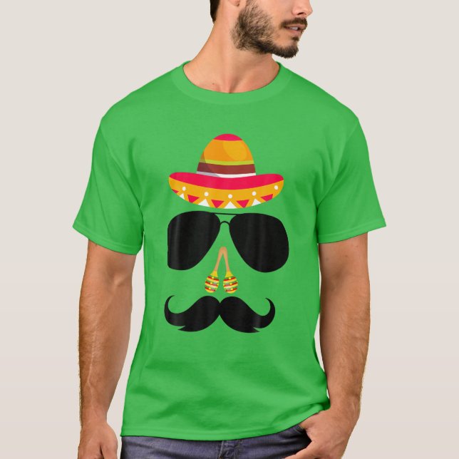 Camiseta Cinco De Mayo Mustache Face Cinco De Mayo Fiesta F (Anverso)