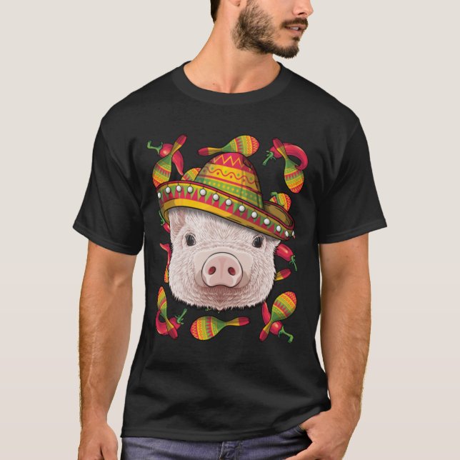 Camiseta Cinco de Mayo Pig Sombrero Pig Fiesta Mexicana (Anverso)