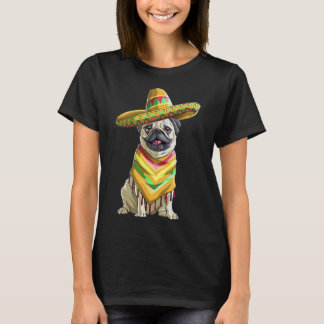 Camiseta Cinco de Mayo Pug con Sombrero en Poncho Pug L