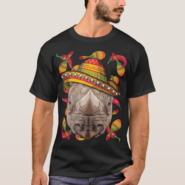 Camiseta Cinco de Mayo Rhinoceros Sombrero Rinoceronte Fi M (Anverso)