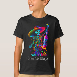 Camiseta Cinco De Mayo Skeleton Colorful Sugar Skull Tequil