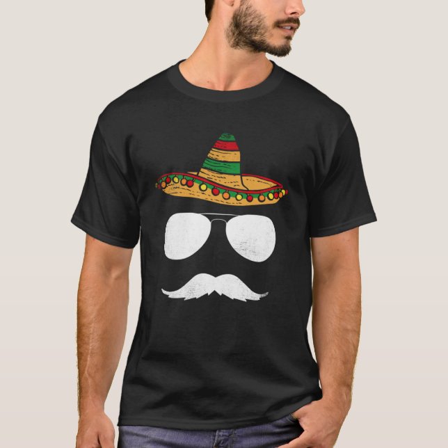 Camiseta Cinco De Mayo Sombrero Mustache Face Gafas De Sol  (Anverso)