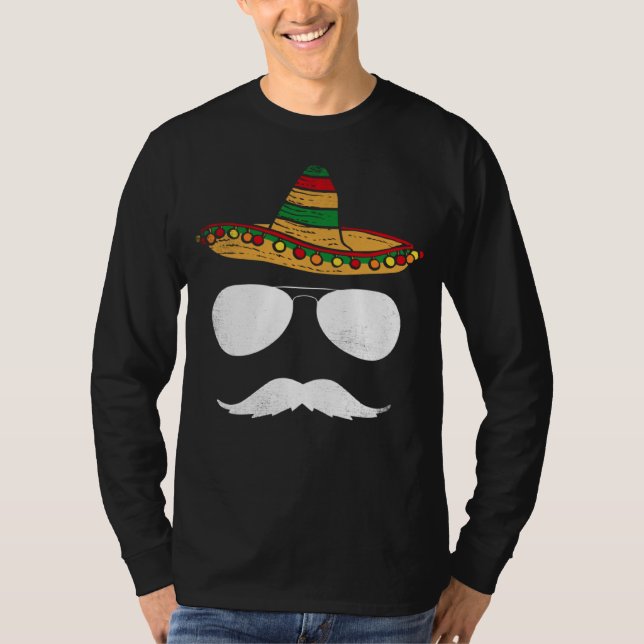 Camiseta Cinco De Mayo Sombrero Mustache Face Sunglasses Me (Anverso)