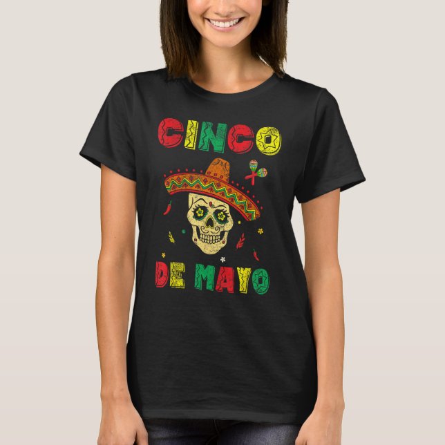 Camiseta Cinco De Mayo Sombrero Skull Mexican Fiesta Women  (Anverso)