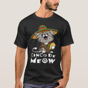 Camiseta Cinco De Meow Con Gato Sonriente Taco Y Sombrero