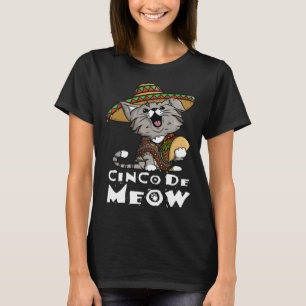 Camiseta Cinco De Meow con Taco de Gato Sonriente y Sombrer