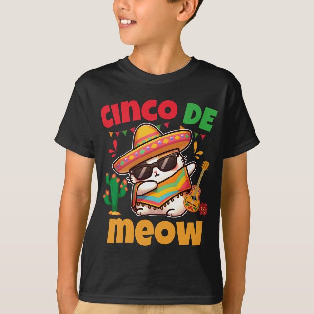 Camiseta Cinco De Meow Dabbing Cat Lover Fiesta Mexicana (Anverso)