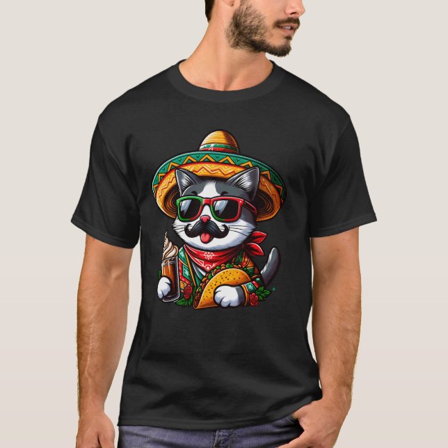 Camiseta Cinco De Meow Funny Cat Taco Mexican Fiesta (Anverso)