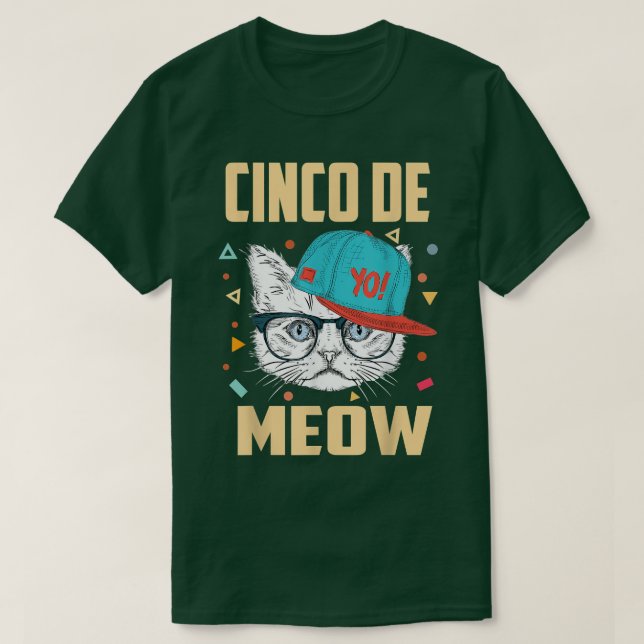 Camiseta Cinco De Meow Gato De Guay Viste Gorra Cinco De Ma (Diseño del anverso)