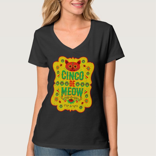 Camiseta Cinco De Meow Mayo Floral Cute Cat Mexican Fiesta  (Anverso)