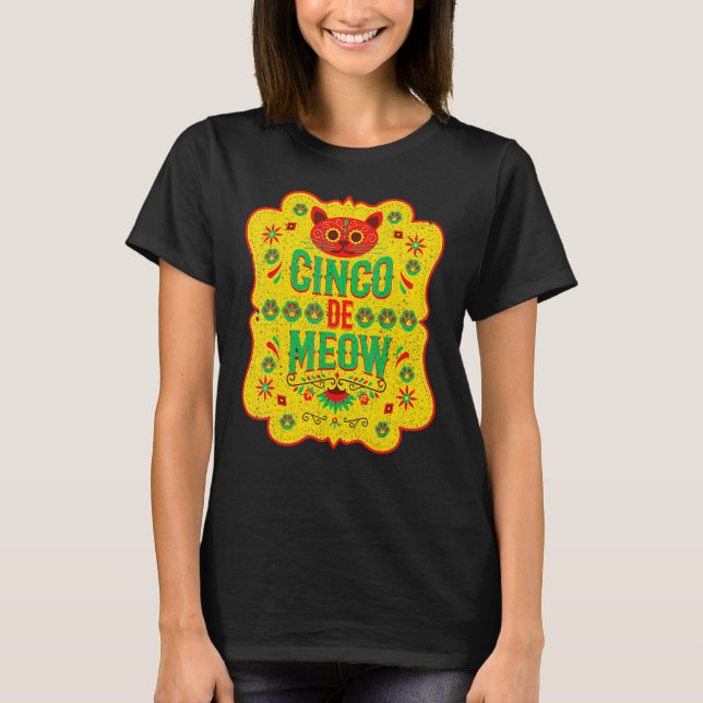 Camiseta Cinco De Meow Mayo Floral Cute Cat Mexican Fiesta  (Anverso)