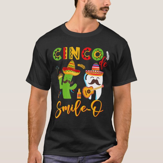Camiseta Cinco De Smile O Funny Guitar Tooth Catus Tacos Ma (Anverso)