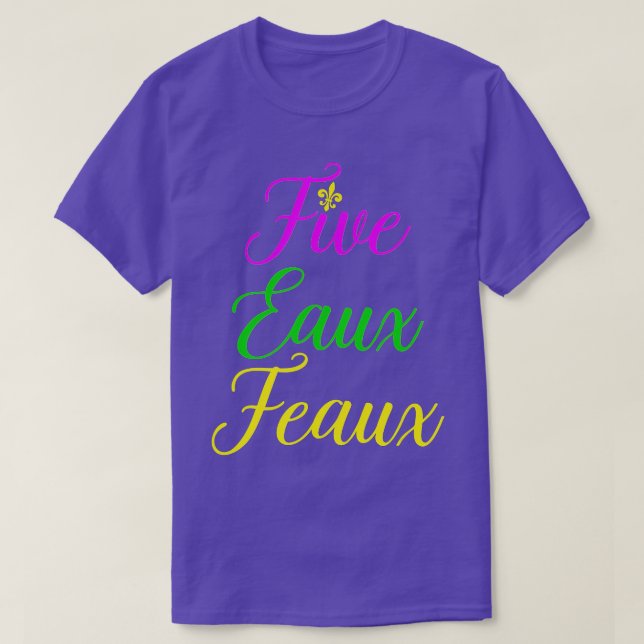 Camiseta Cinco Eaux Feaux NOLA Verde morado y amarillo dora (Diseño del anverso)