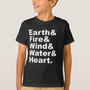 Camiseta Cinco Elementos Tierra Fuego Viento Agua y Coraz