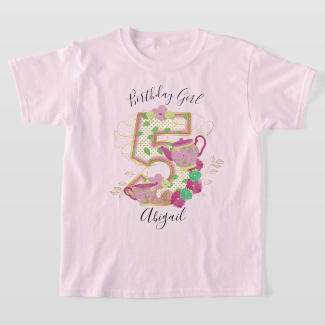Camiseta Cinco Fiestas de té Chica de cumpleaños | Floral (Distribución)