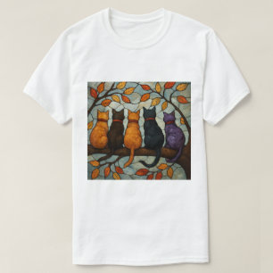 Camiseta Cinco Gatos en una Rama de Árbol Estilo Vidrio Pin