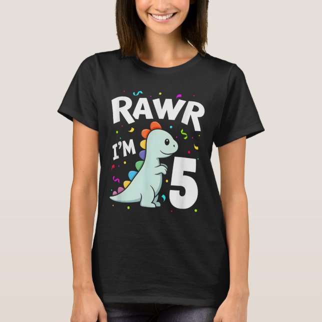 Camiseta Cinco Rawr Im Dinosaurio T-rex De 5 Años 5º Nacimi (Anverso)