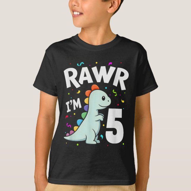 Camiseta Cinco Rawr Im Dinosaurio T-rex De 5 Años 5º Nacimi (Anverso)