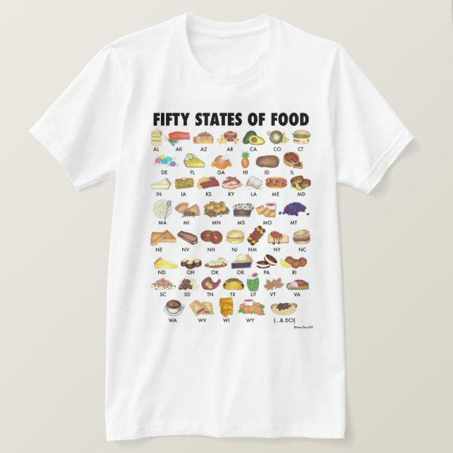 CAMISETA CINCUENTA ESTADOS DE ALIMENTOS EE.UU. (Anverso del diseño)