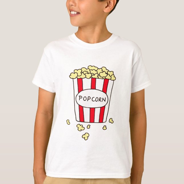 Camiseta Cine divertido palomitas de maíz en cubo blanco ro (Anverso)