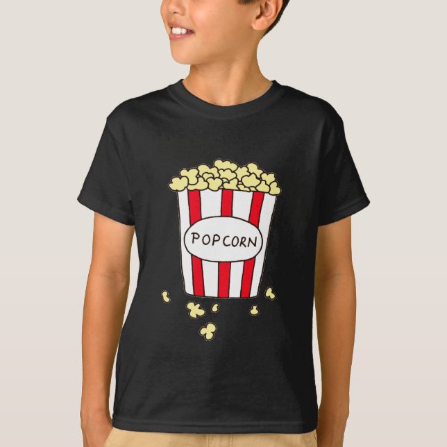 Camiseta Cine divertido palomitas de maíz en cubo blanco ro (Anverso)