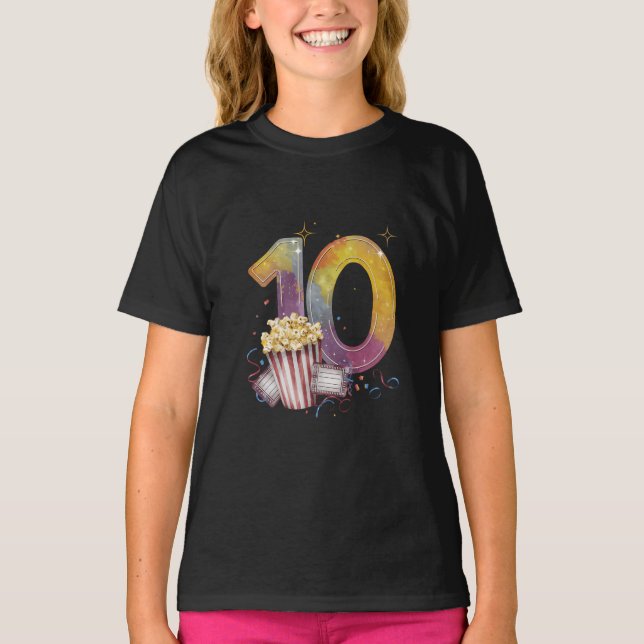 Camiseta Cinema Adventure 10° cumpleaños Estrellas Popcorn (Anverso)