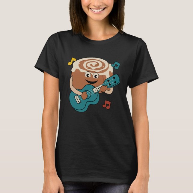 Camiseta Cinnamon Roll Ukulele Player Musician Clef (Anverso)