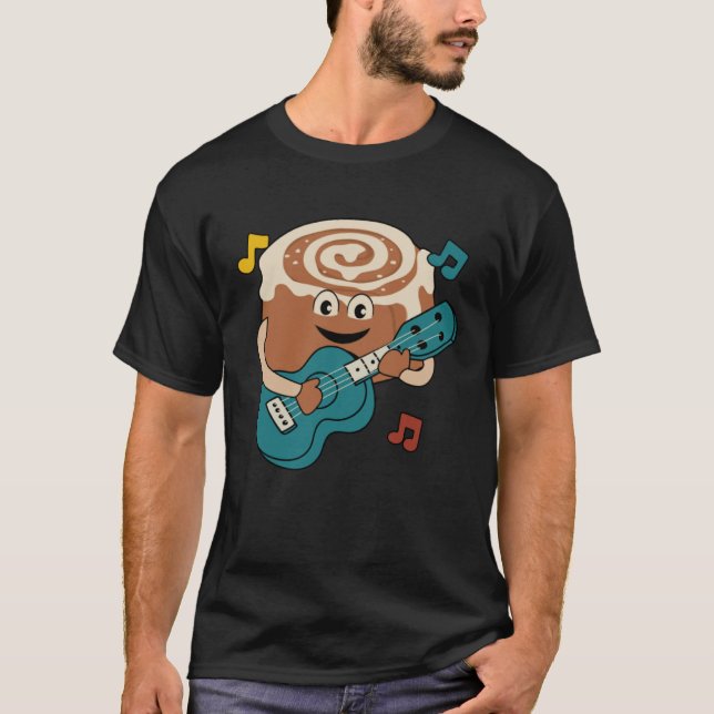 Camiseta Cinnamon Roll Ukulele Player Musician Clef (Anverso)