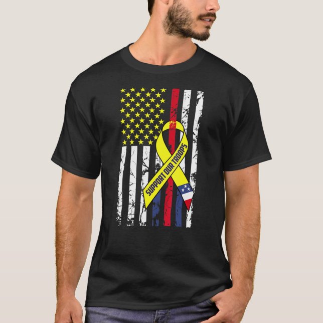 Camiseta Cinta amarilla apoya a nuestros soldados veteranos (Anverso)