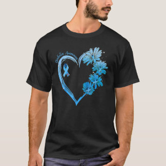 Camiseta Cinta azul del corazón del girasol Diabetes Awaren