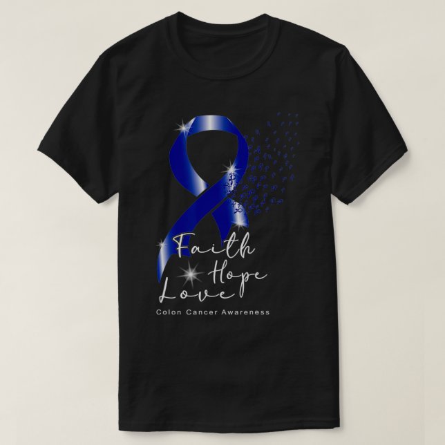 Camiseta Cinta azul Faith Hope Love Colon Cancer Awareness (Diseño del anverso)