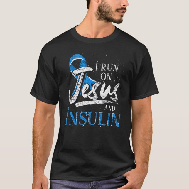 Camiseta Cinta Azul Que Corro Sobre Jesús E Insulina Diabet (Anverso)