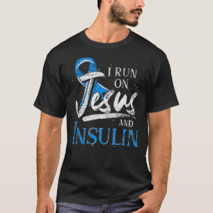 Camiseta Cinta Azul Que Corro Sobre Jesús E Insulina Diabet