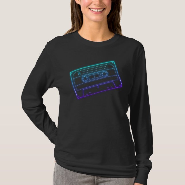 Camiseta Cinta cassette azul morado de la manga larga de la (Anverso)