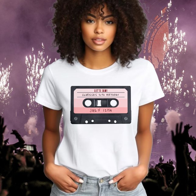 Camiseta Cinta Cassette Fiesta de Cumpleaños Retro Rosa (Cassette Tape Pink Retro Birthday Party T-Shirt
)