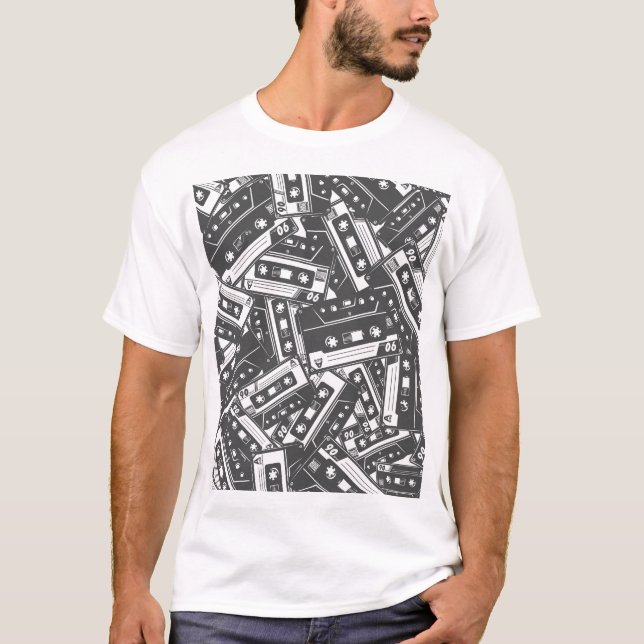 Camiseta Cinta Cassette: Patrón de cosecha monocromo (Anverso)
