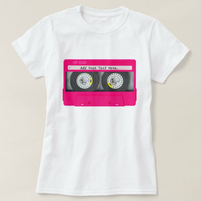 Camiseta Cinta cassette rosada personalizable (Diseño del anverso)